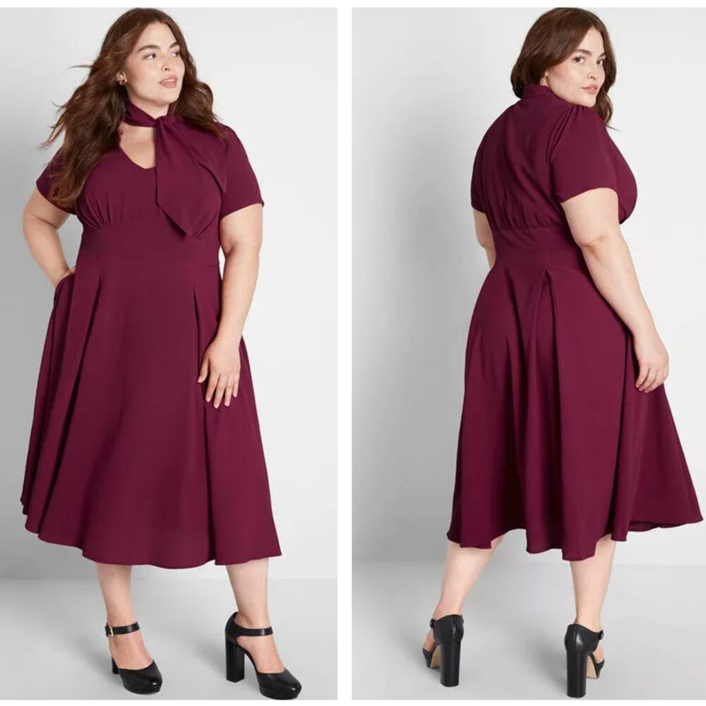 MODCLOTH x COLLECTIF Swing Time Midi Dress Wine Red Maroon Burgundy {3S45}